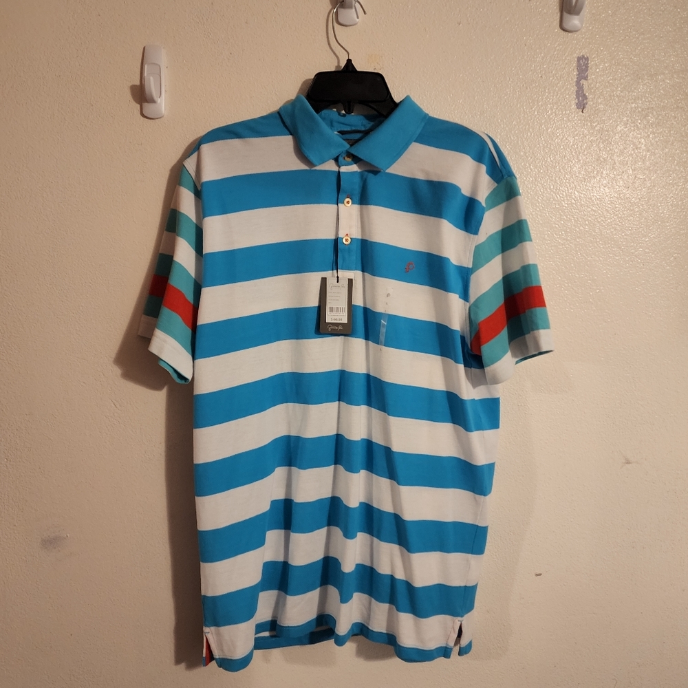 NWT Fernando Pena Casual Polo Shirt Adult Large Multi Color Cotton Short Sleeve